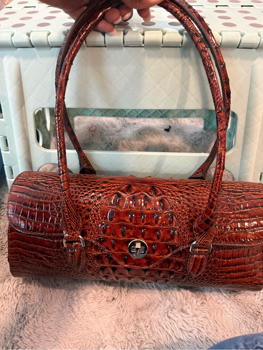 Brahmin Brick Brown Croc-Embossed Leather Shoulder Bag - Picture 6 of 6